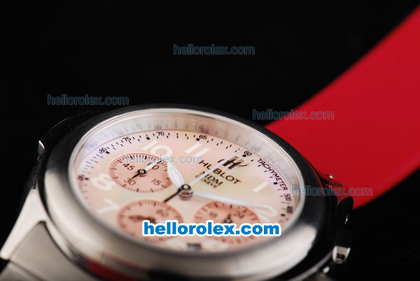 Hublot MDM Chronograph Miyota Quartz Movement MOP Dial with White Numeral Markers and Red Rubber Strap-Lady Size - Click Image to Close