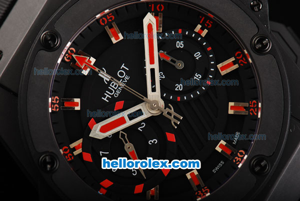 Hublot Big Bang Swiss Valjoux 7750 Automatic Movement Ceramic Case with Black Dial-Red Markers and Black Rubber Strap - Click Image to Close