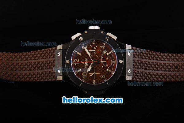 Hublot Big Bang Swiss Valjoux 7750 Automatic Movement PVD Case with Ceramic Bezel-Brown CF Dial and Silver Stick/Numeral Markers - Click Image to Close