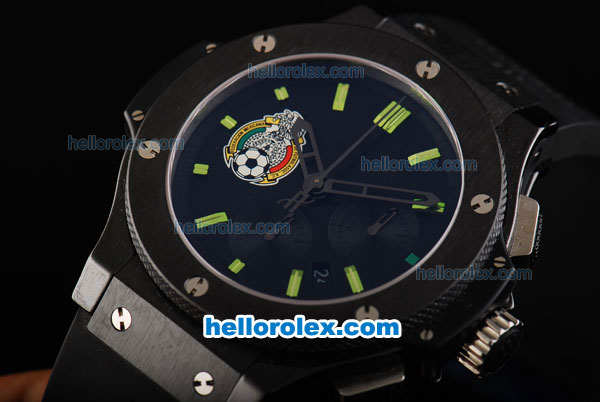 Hublot Big Bang Swiss Valjoux 7750 Automatic Movement Full Ceramic Case with Black Dial and Green Stick Markers - Click Image to Close
