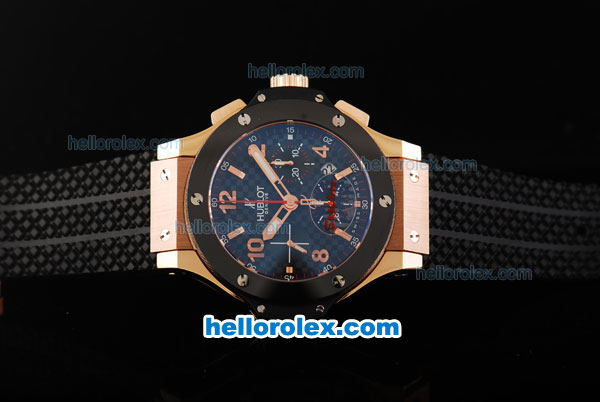 Hublot Big Bang Swiss Valjoux 7750 Chronograph Movement RG Case with Black Ceramic Bezel and Black Dial-RG Numeral/Stick Marker - Click Image to Close