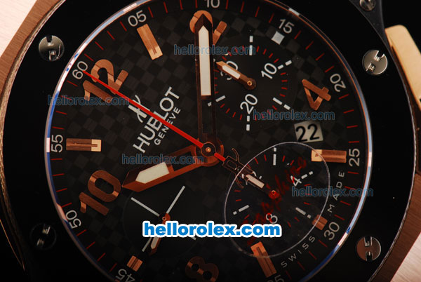 Hublot Big Bang Swiss Valjoux 7750 Chronograph Movement RG Case with Black Ceramic Bezel and Black Dial-RG Numeral/Stick Marker - Click Image to Close