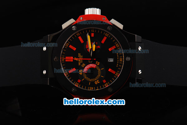 Hublot Big Bang Swiss Valjoux 7750 Chronograph Movement Black Titanium Case with Black Dial and Red Stick Marker-Rubber Strap - Click Image to Close