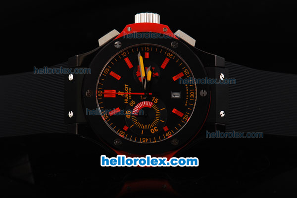 Hublot Big Bang Swiss Valjoux 7750 Chronograph Movement Black Titanium Case with Black Dial and Red Stick Marker-Rubber Strap - Click Image to Close