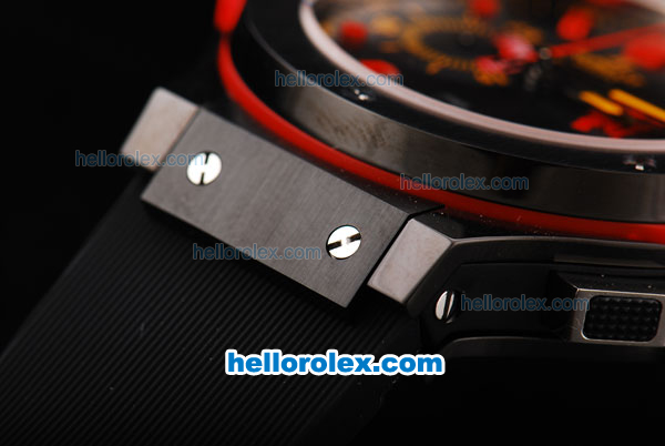 Hublot Big Bang Swiss Valjoux 7750 Chronograph Movement Black Titanium Case with Black Dial and Red Stick Marker-Rubber Strap - Click Image to Close