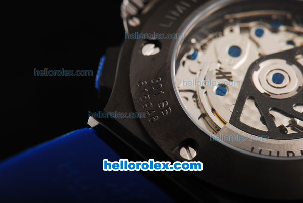 Hublot Big Bang Swiss Valjoux 7750 Chronograph Movement PVD Case with Black Dial-Red Diamond Bezel and Blue Rubber Strap - Click Image to Close