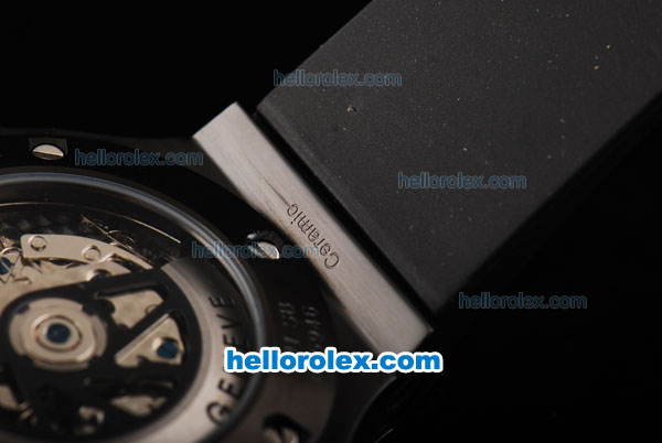 Hublot Big Bang Swiss Valjoux 7750 Chronograph Movement PVD Case with Black Dial-Clear Diamond Bezel and Black Rubber Strap - Click Image to Close
