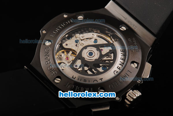 Hublot Big Bang Swiss Valjoux 7750 Chronograph Movement PVD Case with Black Dial-Clear Diamond Bezel and Black Rubber Strap - Click Image to Close