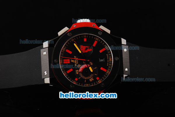 Hublot Big Bang Swiss Valjoux 7750 Chronograph Movement PVD Case with Black Dial-Red Stick Markers and Black Rubber Strap - Click Image to Close