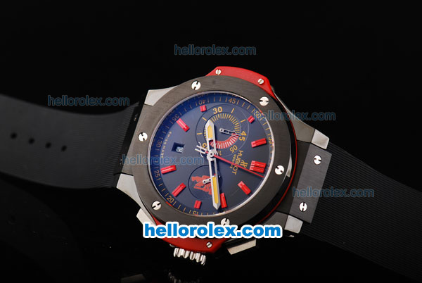 Hublot Big Bang Swiss Valjoux 7750 Chronograph Movement PVD Case with Black Dial-Red Stick Markers and Black Rubber Strap - Click Image to Close