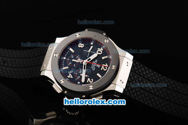 Hublot Big Bang Swiss Valjoux 7750 Chronograph Movement Steel Case with Black Dial and Ceramic Bezel-Black Rubber Strap - Click Image to Close