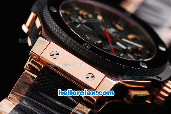 Hublot Big Bang Swiss Valjoux 7750 Automatic Movement Full Rose Gold with Black Bezel and Black Grid Dial - Click Image to Close