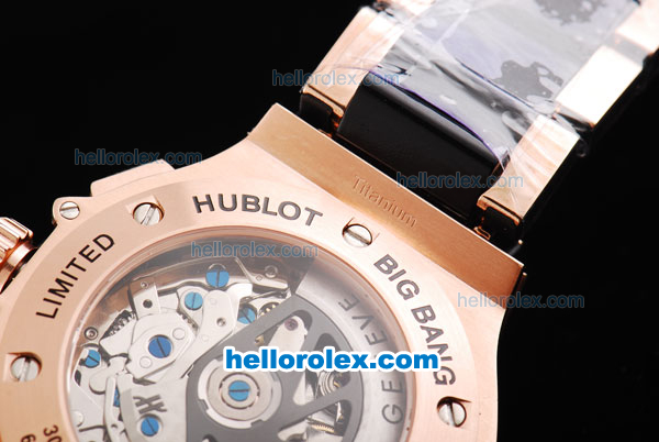 Hublot Big Bang Swiss Valjoux 7750 Automatic Movement Full Rose Gold with Black Bezel and Black Grid Dial - Click Image to Close