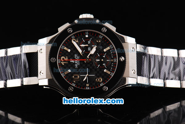 Hublot Big Bang Swiss Valjoux 7750 Automatic Movement Silver Case with PVD Bezel-Black Dial and SS Strap - Click Image to Close