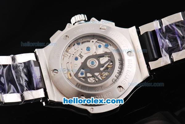 Hublot Big Bang Swiss Valjoux 7750 Automatic Movement Silver Case with PVD Bezel-Black Dial and SS Strap - Click Image to Close
