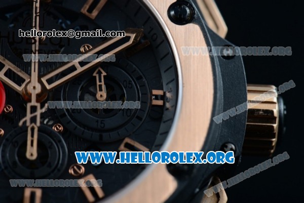 Hublot King Power Chrono Swiss Valjoux 7750 Automatic PVD Case with Black Dial Rose Gold Bezel and Black Rubber Strap - Click Image to Close