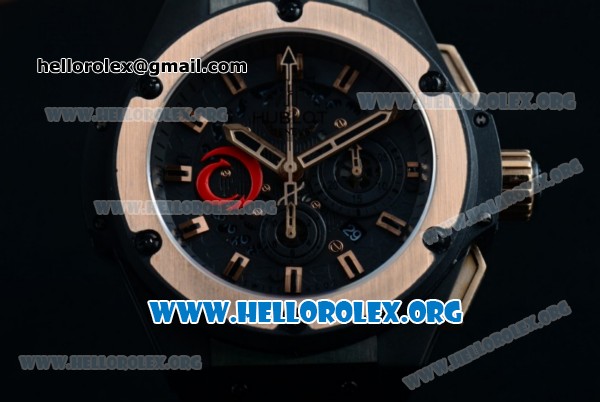 Hublot King Power Chrono Swiss Valjoux 7750 Automatic PVD Case with Black Dial Rose Gold Bezel and Black Rubber Strap - Click Image to Close