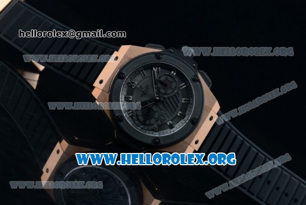 Hublot Big Bang King Power Foudroyante Chrono Swiss Valjoux 7750 Automatic Rose Gold Case with Black Dial PVD Bezel and Black Rubber Strap - Click Image to Close
