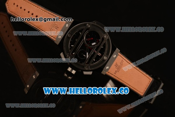 Hublot Big Bang Chukker Bang Limited Edition Chrono Swiss Valjoux 7750 Automatic PVD Case with Black Dial and Brown Leather Strap - (YF) - Click Image to Close