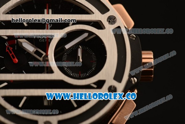 Hublot Big Bang Chukker Bang Limited Edition Chrono Swiss Valjoux 7750 Automatic Rose Gold Case with Black Dial and Brown Leather Strap - (YF) - Click Image to Close