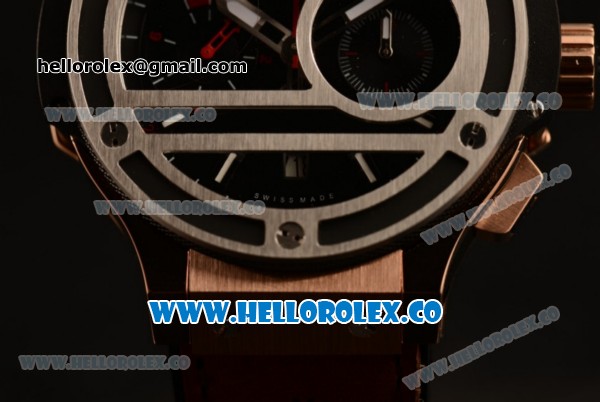 Hublot Big Bang Chukker Bang Limited Edition Chrono Swiss Valjoux 7750 Automatic Rose Gold Case with Black Dial and Brown Leather Strap - (YF) - Click Image to Close