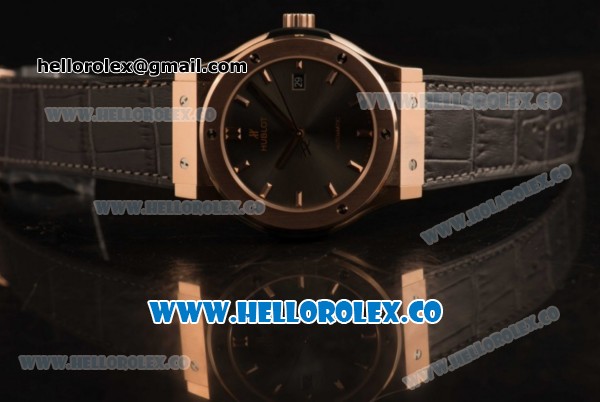 Hublot Classic Fusion Miyota 9015 Automatic Rose Gold Case with silver Dial and Black Leather Strap (AAAF) - Click Image to Close