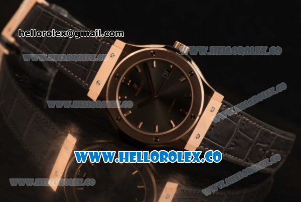 Hublot Classic Fusion Miyota 9015 Automatic Rose Gold Case with silver Dial and Black Leather Strap (AAAF) - Click Image to Close