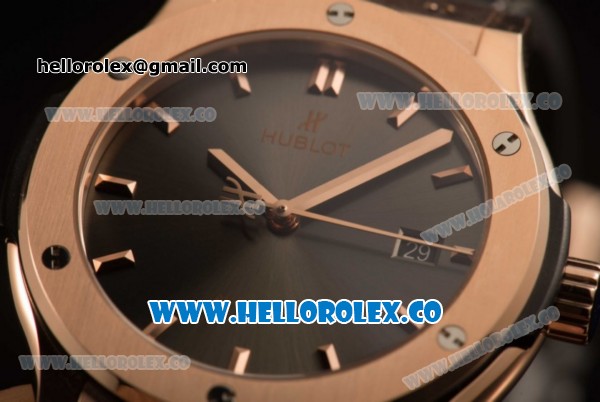 Hublot Classic Fusion Miyota 9015 Automatic Rose Gold Case with silver Dial and Black Leather Strap (AAAF) - Click Image to Close