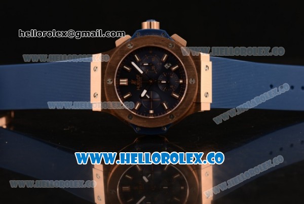 Hublot Big Bang Chrono Swiss Valjoux 7750 Automatic Rose Gold Case with Blue Dial and Blue Rubber Strap (YF) - Click Image to Close