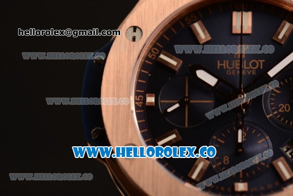 Hublot Big Bang Chrono Swiss Valjoux 7750 Automatic Rose Gold Case with Blue Dial and Blue Rubber Strap (YF) - Click Image to Close