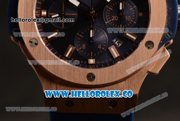 Hublot Big Bang Chrono Swiss Valjoux 7750 Automatic Rose Gold Case with Blue Dial and Blue Rubber Strap (YF) - Click Image to Close