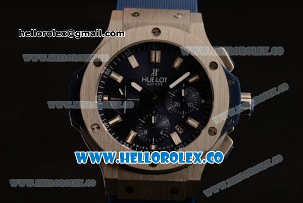 Hublot Big Bang Chrono Swiss Valjoux 7750 Automatic Steel Case with Blue Dial and Blue Rubber Strap (YF) - Click Image to Close