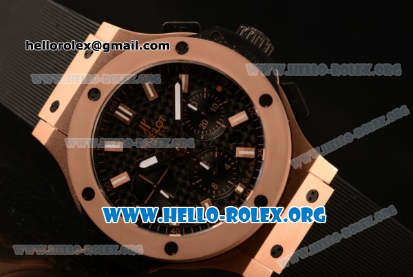 Hublot Big Bang Chronograph Swiss Valjoux 7750 Automatic Rose Gold Case with Carbon Fiber Dial and Black Rubber Strap (YF) - Click Image to Close