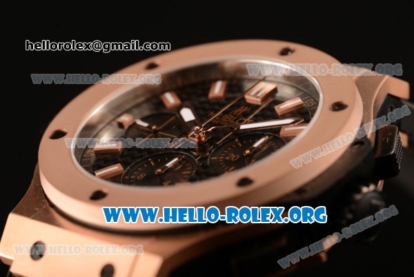 Hublot Big Bang Chronograph Swiss Valjoux 7750 Automatic Rose Gold Case with Carbon Fiber Dial and Black Rubber Strap (YF) - Click Image to Close