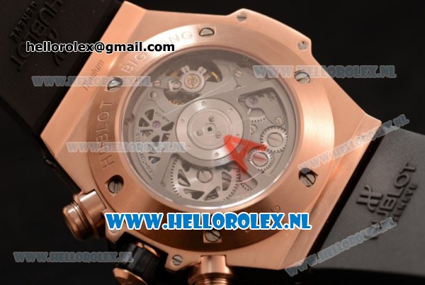 Hublot Big Bang Unico Chrono Swiss Valjoux 7750 Automatic Rose Gold Case with Rose Gold Bezel Skeleton Dial and Black Rubber Strap - 1:1 Original - Click Image to Close
