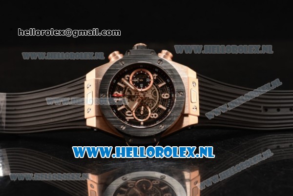 Hublot Big Bang Unico Chrono Swiss Valjoux 7750 Automatic Rose Gold Case with Skeleton Dial and Black Rubber Strap - 1:1 Original - Click Image to Close