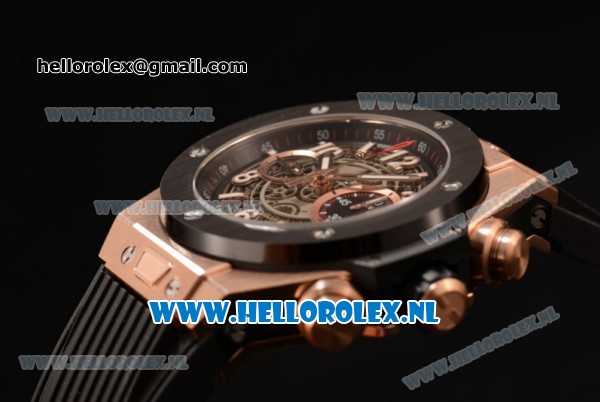 Hublot Big Bang Unico Chrono Swiss Valjoux 7750 Automatic Rose Gold Case with Skeleton Dial and Black Rubber Strap - 1:1 Original - Click Image to Close