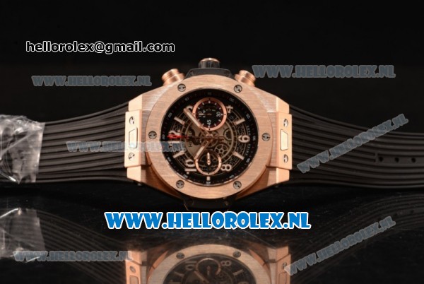 Hublot Big Bang Unico Chrono Swiss Valjoux 7750 Automatic Rose Gold Case with Skeleton Dial Rose Gold Bezel and Black Rubber Strap - 1:1 Original - Click Image to Close