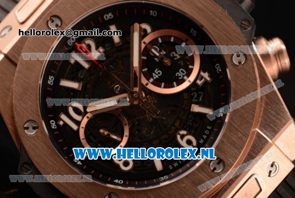 Hublot Big Bang Unico Chrono Swiss Valjoux 7750 Automatic Rose Gold Case Rose Gold Bezel with Skeleton Dial and Black Rubber Strap - 1:1 Original - Click Image to Close