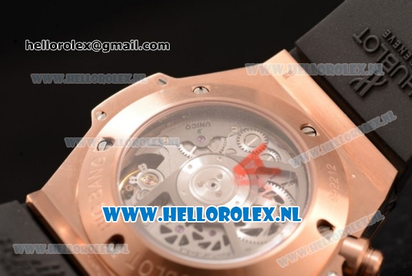 Hublot Big Bang Unico Chrono Swiss Valjoux 7750 Automatic Rose Gold Case Rose Gold Bezel with Skeleton Dial and Black Rubber Strap - 1:1 Original - Click Image to Close