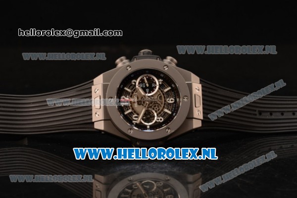 Hublot Big Bang Unico Chrono Swiss Valjoux 7750 Automatic Steel Case with Skeleton Dial and Black Rubber Strap Steel Bezel - 1:1 Original - Click Image to Close