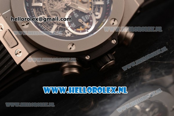 Hublot Big Bang Unico Chrono Swiss Valjoux 7750 Automatic Steel Case with Skeleton Dial and Black Rubber Strap Steel Bezel - 1:1 Original - Click Image to Close