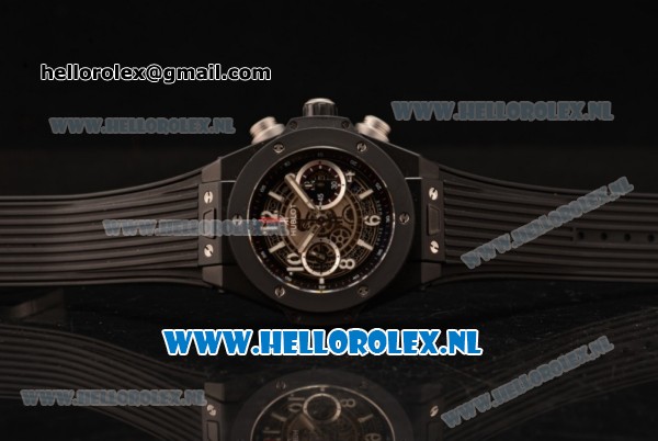 Hublot Big Bang Unico Chrono Swiss Valjoux 7750 Automatic PVD Case with Skeleton Dial and Black Rubber Strap PVD Bezel - 1:1 Original - Click Image to Close
