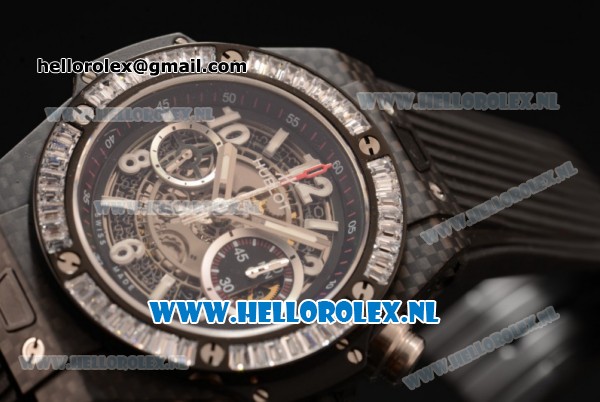 Hublot Big Bang Unico Chrono Swiss Valjoux 7750 Automatic PVD Case with Skeleton Dial PVD Bezel and Black Rubber Strap - 1:1 Original - Click Image to Close
