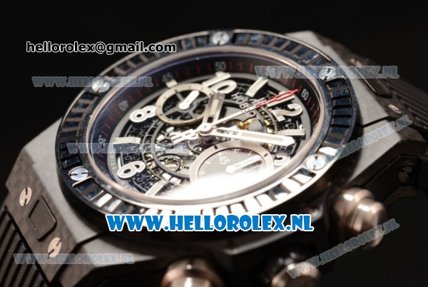 Hublot Big Bang Unico Chrono Swiss Valjoux 7750 Automatic PVD Case with PVD Bezel Skeleton Dial and Black Rubber Strap - 1:1 Original - Click Image to Close