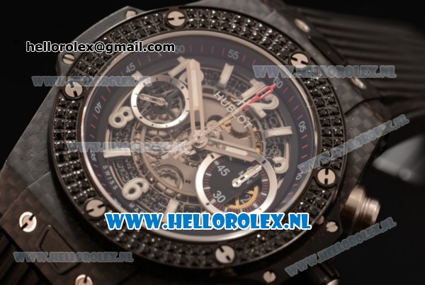 Hublot Big Bang Unico Chrono Swiss Valjoux 7750 Automatic PVD Case with Skeleton Dial and PVD Bezel Black Rubber Strap - 1:1 Original - Click Image to Close