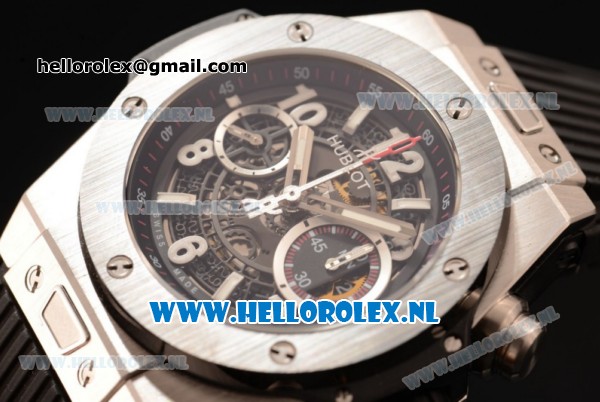 Hublot Big Bang Unico Chrono Swiss Valjoux 7750 Automatic Steel Case with Steel Bezel Skeleton Dial and Black Rubber Strap - 1:1 Original - Click Image to Close