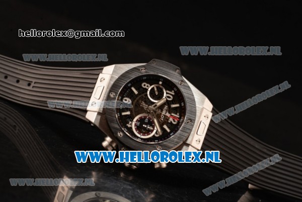 Hublot Big Bang Unico Chrono Swiss Valjoux 7750 Automatic Steel Case with Steel Bezel Skeleton Dial and Black Rubber Strap - 1:1 Original - Click Image to Close