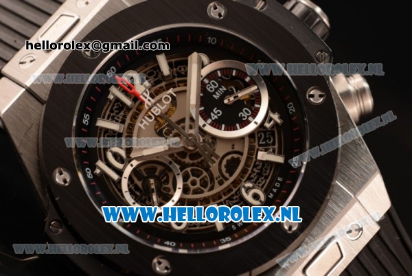 Hublot Big Bang Unico Chrono Swiss Valjoux 7750 Automatic Steel Case Steel Bezel with Skeleton Dial and Black Rubber Strap - 1:1 Original - Click Image to Close
