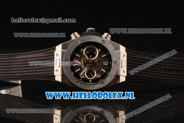 Hublot Big Bang Unico Chrono Swiss Valjoux 7750 Automatic Steel Case with Skeleton Dial Steel Bezel and Black Rubber Strap - 1:1 Original - Click Image to Close